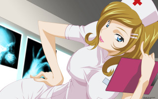 Cartoon nurse holding folder looking - remodernism free wallpaper