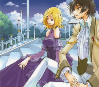 Man woman bench building sky - a man and a woman free wallpaper for tablet