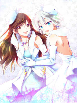 Anime girls white dresses long - a detailed painting free wallpaper for mobile