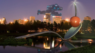 Giant orange ball metal sculpture - cherryl fountain free wallpaper for desktop