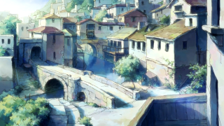 City bridge buildings river painting - don bluth free wallpaper