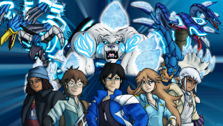 Group people blue background monster - an anime drawing free wallpaper