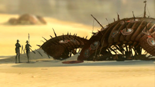 Group people giant fish desert - biopunk free wallpaper