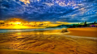 Beach sunset clouds sky house - a sunset free wallpaper