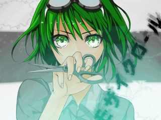 Girl green hair glasses scissors - autodestructive art free wallpaper