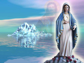 Virgin mary statue lake mountain - radiant free wallpaper