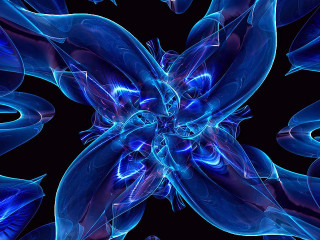Blue flower black background center - fractal free wallpaper