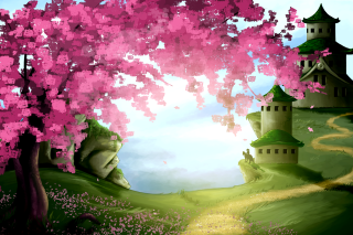 Pink tree castle path painting - anato finnstark free wallpaper