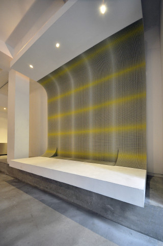 White bench yellow white wall - wall behind free wallpaper for mobile