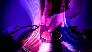 Person playing record turntable purple - a record free wallpaper