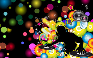 Colorful dj music instrument bubbles - funk art free wallpaper for desktop