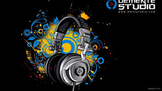 Headphones paint black background yellow - a yellow star free wallpaper