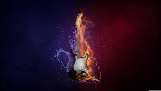 Guitar burning aurora stars night - funk art free wallpaper for desktop