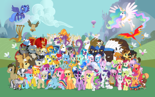 Little ponies grass field sky - epic scale free wallpaper