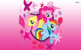 Pink background two little ponies - sticker free wallpaper