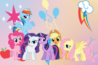 Little ponies pink background stars - free happy birthday wallpaper
