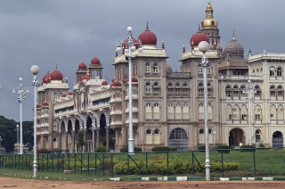Large building red domes green - panoramic view free wallpaper