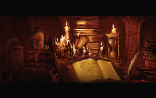 Fireplace book candles mantle painting - anato finnstark free wallpaper