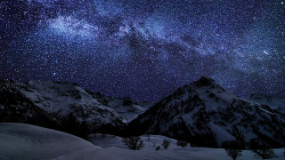 Night sky stars mountain snow - star and a mountain range in the background free wallpaper