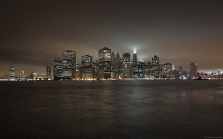 City skyline night foggy water - ashcan school free wallpaper