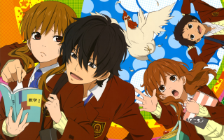 Anime girls colorful background birds - overhead free wallpaper