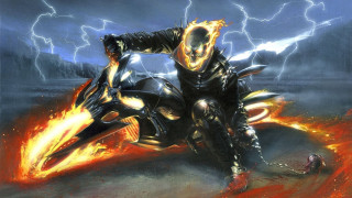 Man motorcycle fire ice lightning - ground free wallpaper