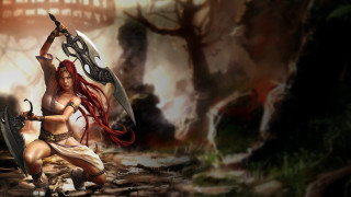 Woman sword kneeling woods sword - a sword and a sword free wallpaper