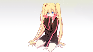 Blonde girl sitting ground long - a red scarf free wallpaper