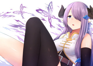 Purple hair butterflies sitting narmaya - black stocking free wallpaper