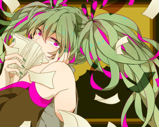 Green hair woman book pink - a book in her hands free wallpaper