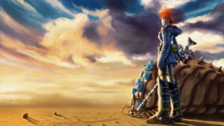 Woman desert giant rock sky - dieselpunk free wallpaper