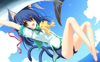 Anime girl flying fish hand - her hand and a fish free wallpaper