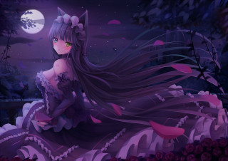 Gothic anime woman flower moon - a full moon and trees free wallpaper