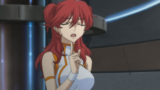 Woman red hair white shirt - a blue light behind her free wallpaper