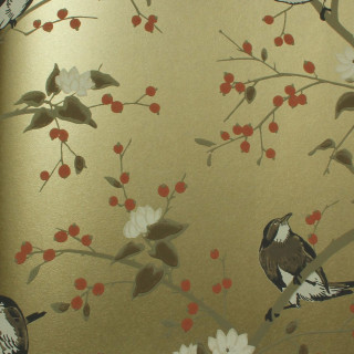Bird sitting branch tree berries - ukiyoe free wallpaper for tablet
