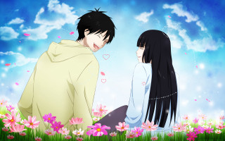 Flower field sky romantic manga - a field of flowers free wallpaper