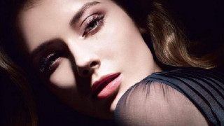 Woman longhair blackdress posing closedeyes - her shoulder free wallpaper