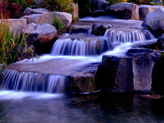 Waterfall garden rocks plants pond 2 - rock free wallpaper