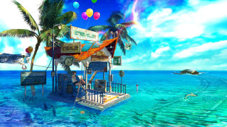 Floating island lifeguard station boat - floating free wallpaper