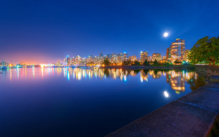 City skyline night full moon 4 - vancouver school free wallpaper
