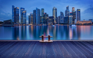 City skyline night water dock 3 - adrian zingg free wallpaper