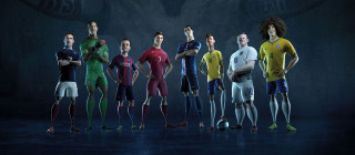 Soccer players uniforms holding ball 2 - their other hand free wallpaper