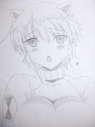 Girl cat head tail drawing - fine free wallpaper for mobile