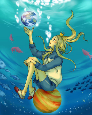Woman sitting ball underwater fish - fish free wallpaper for mobile