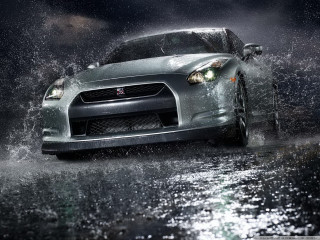 Car driving puddle rain night - the headlight free wallpaper for desktop