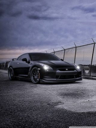 Black sports car fence night - matte finish free wallpaper for mobile
