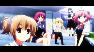 Anime girls stairs building hands - their hip free wallpaper