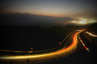 Highway night long exposure fog - the background and a mountain in the distance free wallpaper