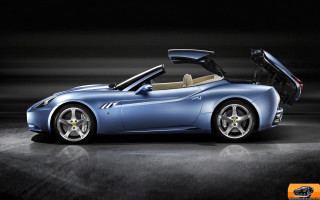 Blue sports car open doors 2 - a black floor free wallpaper