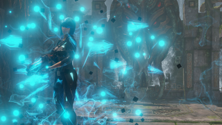 Futuristic woman suit gun blue - a futuristic setting free wallpaper